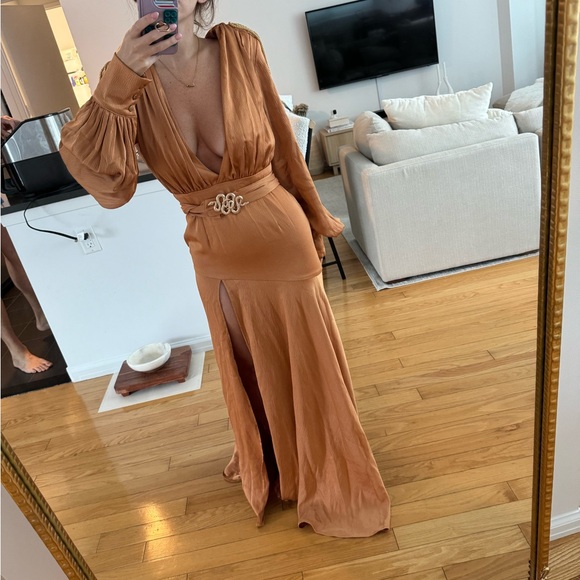 Long sleeve burnt orange gown with bead detail - Picture 1 of 3